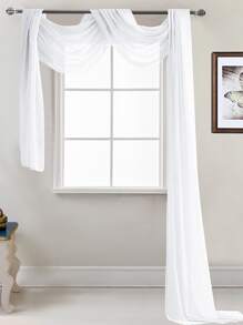 1pc White Window Valance, White Polyester Curtain Valance For Home - White - View 2