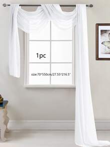 1pc White Window Valance, White Polyester Curtain Valance For Home - White - View 3
