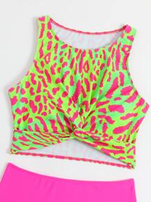 Bộ đồ tắm Tankini in hình tương phản màu neon trên bãi biển mùa hè - Nhiều màu - Xem 5