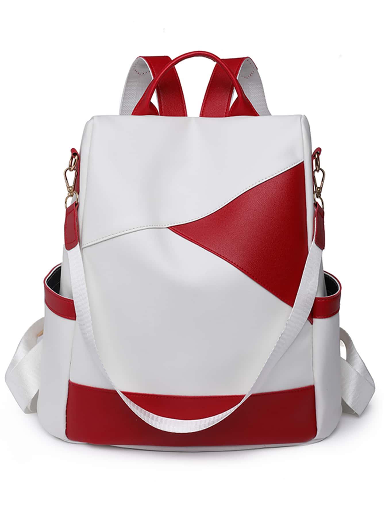 雙色經典背包，耐用時尚實用白色和紅色撞色後袋，防盜功能，可容納手機平板電腦ipad，多用途單肩包斜挎包適合旅行，出差，郊遊，戶外大學生，年輕人，女孩,老人 - 彩色 - 查看 1