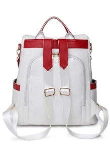 雙色經典背包，耐用時尚實用白色和紅色撞色後袋，防盜功能，可容納手機平板電腦ipad，多用途單肩包斜挎包適合旅行，出差，郊遊，戶外大學生，年輕人，女孩,老人 - 彩色 - 查看 4