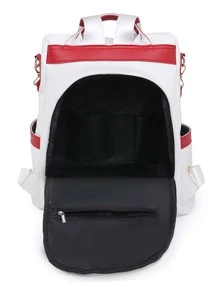 雙色經典背包，耐用時尚實用白色和紅色撞色後袋，防盜功能，可容納手機平板電腦ipad，多用途單肩包斜挎包適合旅行，出差，郊遊，戶外大學生，年輕人，女孩,老人 - 彩色 - 查看 6