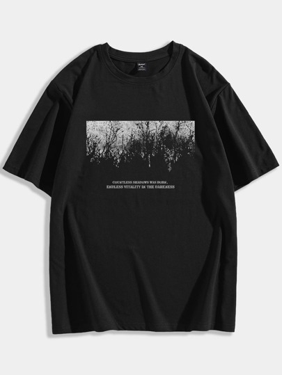 Goth Herren Baumwolle Slogan Grafik T-Shirt, Schule, 2000er Jahre Stil