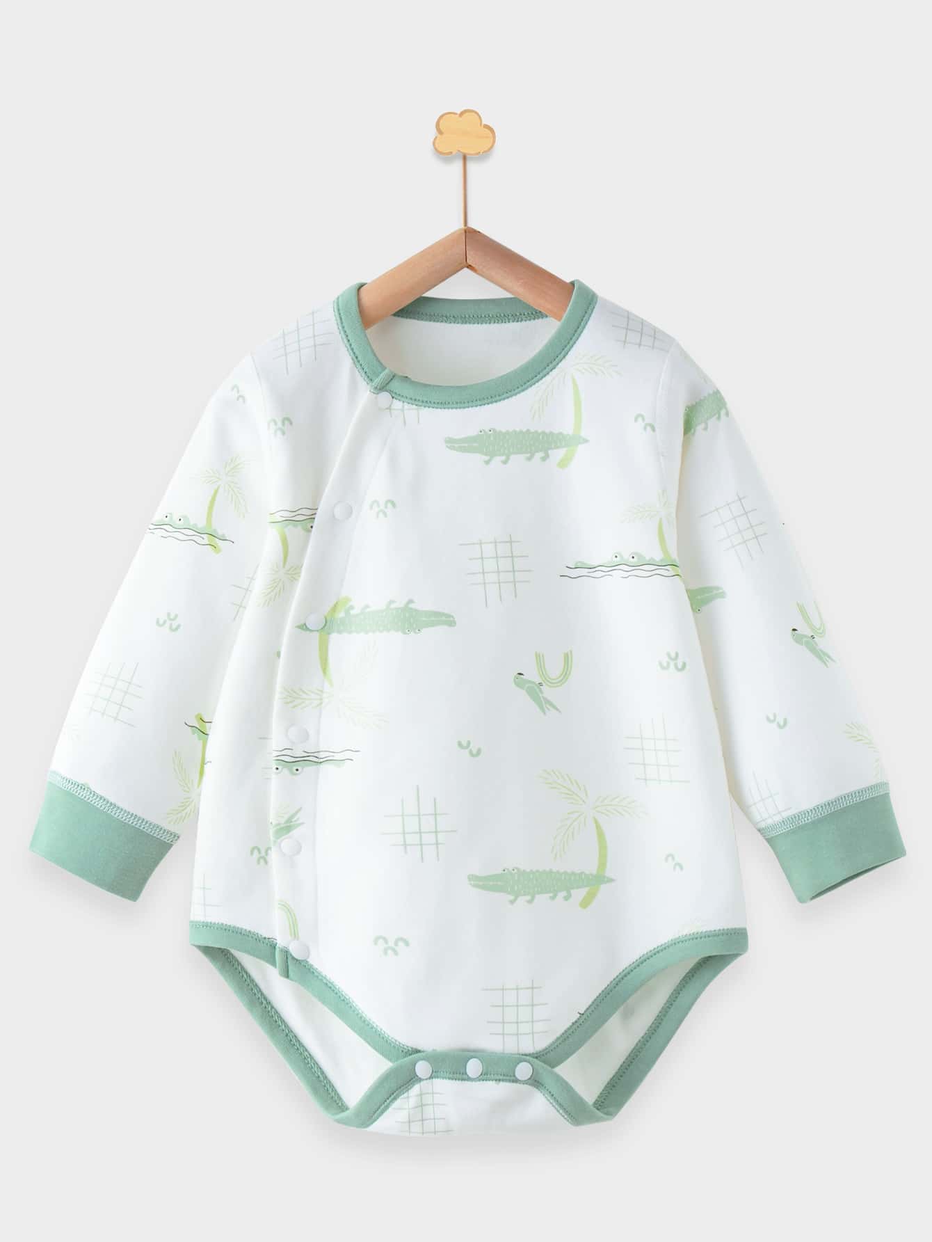 嬰兒卡通圖案撞色滾邊連身背心 - 白色 - 查看 1