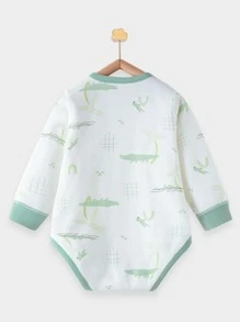 嬰兒卡通圖案撞色滾邊連身背心 - 白色 - 查看 2