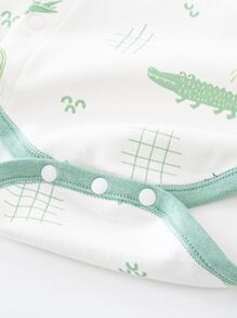 嬰兒卡通圖案撞色滾邊連身背心 - 白色 - 查看 4