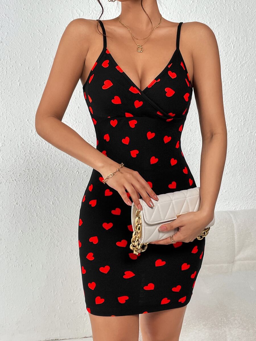 SHEIN Privé Heart Print Cami Bodycon Dress