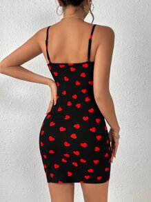 SHEIN Privé Heart Print Cami Bodycon Dress - Black - View 3