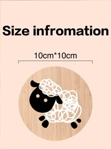 1pc Bamboo Coaster, Cute Sheep Pattern Round Drink Coaster For Table - Multicolor - View 2