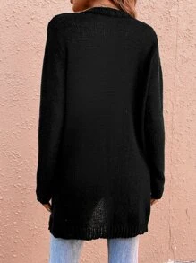 EMERY ROSE Solid Casual Design Cardigan Fall Winter Cloth For Women - Black - View 2