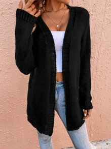 EMERY ROSE Solid Casual Design Cardigan Fall Winter Cloth For Women - Black - View 6