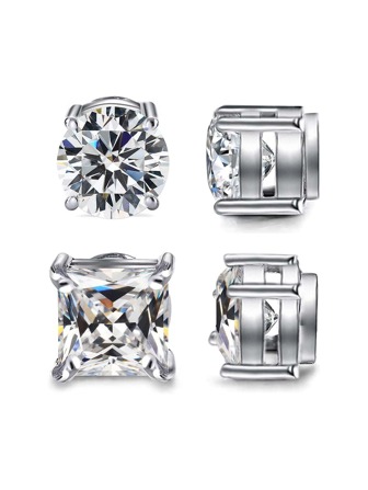 rakol 2pairs/set Men Cubic Zirconia Decor Magnetic Earrings For Women For Party Banquet Wedding Copper Punk Hip Pop Style