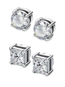rakol Cái/bộ Nam Đính Đá Cubic Zirconia Trang Trí Từ Bông Tai Nữ Cho Tiệc Cưới Đồng Punk Hông Phong Cách Pop - Bạc - Xem 2