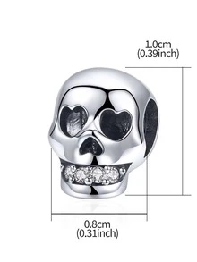 1pc Punk Skull DIY Beads Pendant for Women Bracelet and Bangle s925 Sterling Silver Fine Jewelry Making - Silver - View 9