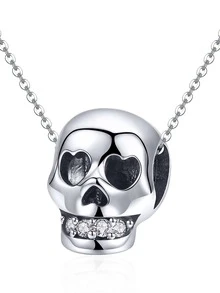 1pc Punk Skull DIY Beads Pendant for Women Bracelet and Bangle s925 Sterling Silver Fine Jewelry Making - Silver - View 5
