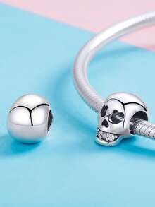 1pc Punk Skull DIY Beads Pendant for Women Bracelet and Bangle s925 Sterling Silver Fine Jewelry Making - Silver - View 7