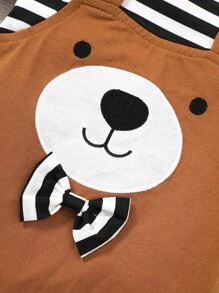 Baby Boy Striped & Cartoon Graphic Bow Front 2 In 1 Jumpsuit - Multicolor - View 4