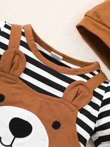 Baby Boy Striped & Cartoon Graphic Bow Front 2 In 1 Jumpsuit - Multicolor - View 5