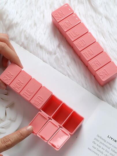 2pcs/set PP Medicine Storage Box, Letter Graphic Multi-grid Portable Pill Box For Outdoor