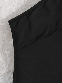 Girls Solid Halter Neck Fitted Dress - Black - View 3