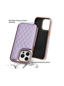 ONEGIF Plating Side Sticker Flip Card Slot Ultra-Fine Leather Wallet Phone Case Compatible With IPhone - Purple - View 4