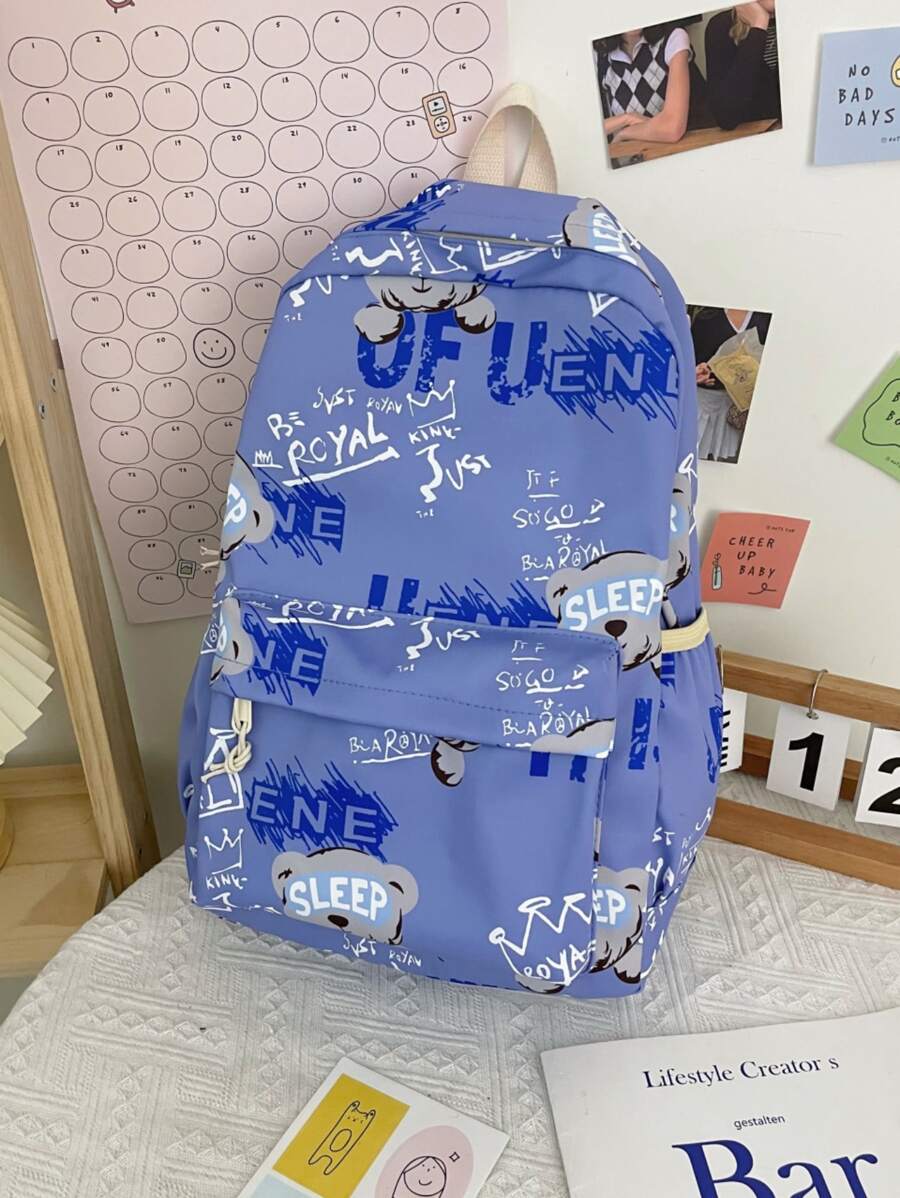 Mochila Para Estudiantes De Secundaria, Mochila Para Estudiantes Universitarios, Gran Capacidad, Diseño Moderno - Azul - Ver 1