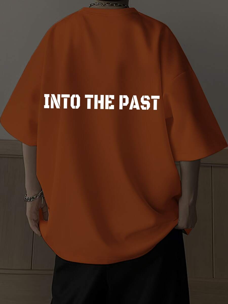 Manfinity EMRG 男士反光字母图案落肩超大 T 恤 - 橘色 - 查看 1