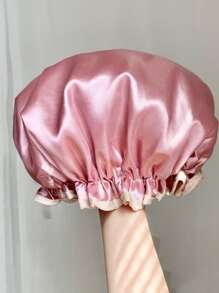 1 pieza / 2 piezas Gorro de ducha impermeable de doble capa, gorro de ducha de unicolor de seda ajustable, gorro de baño impermeable reutilizable con banda elástica para decoración del hogar y el baño, vuelta al colegio en verano