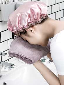 1 pieza / 2 piezas Gorro de ducha impermeable de doble capa, gorro de ducha de unicolor de seda ajustable, gorro de baño impermeable reutilizable con banda elástica para decoración del hogar y el baño, vuelta al colegio en verano