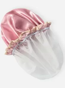 1 pieza / 2 piezas Gorro de ducha impermeable de doble capa, gorro de ducha de unicolor de seda ajustable, gorro de baño impermeable reutilizable con banda elástica para decoración del hogar y el baño, vuelta al colegio en verano