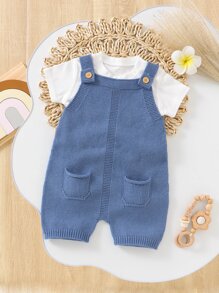 Baby 1pc Pocket Patched Overall Romper - Blue - View 1