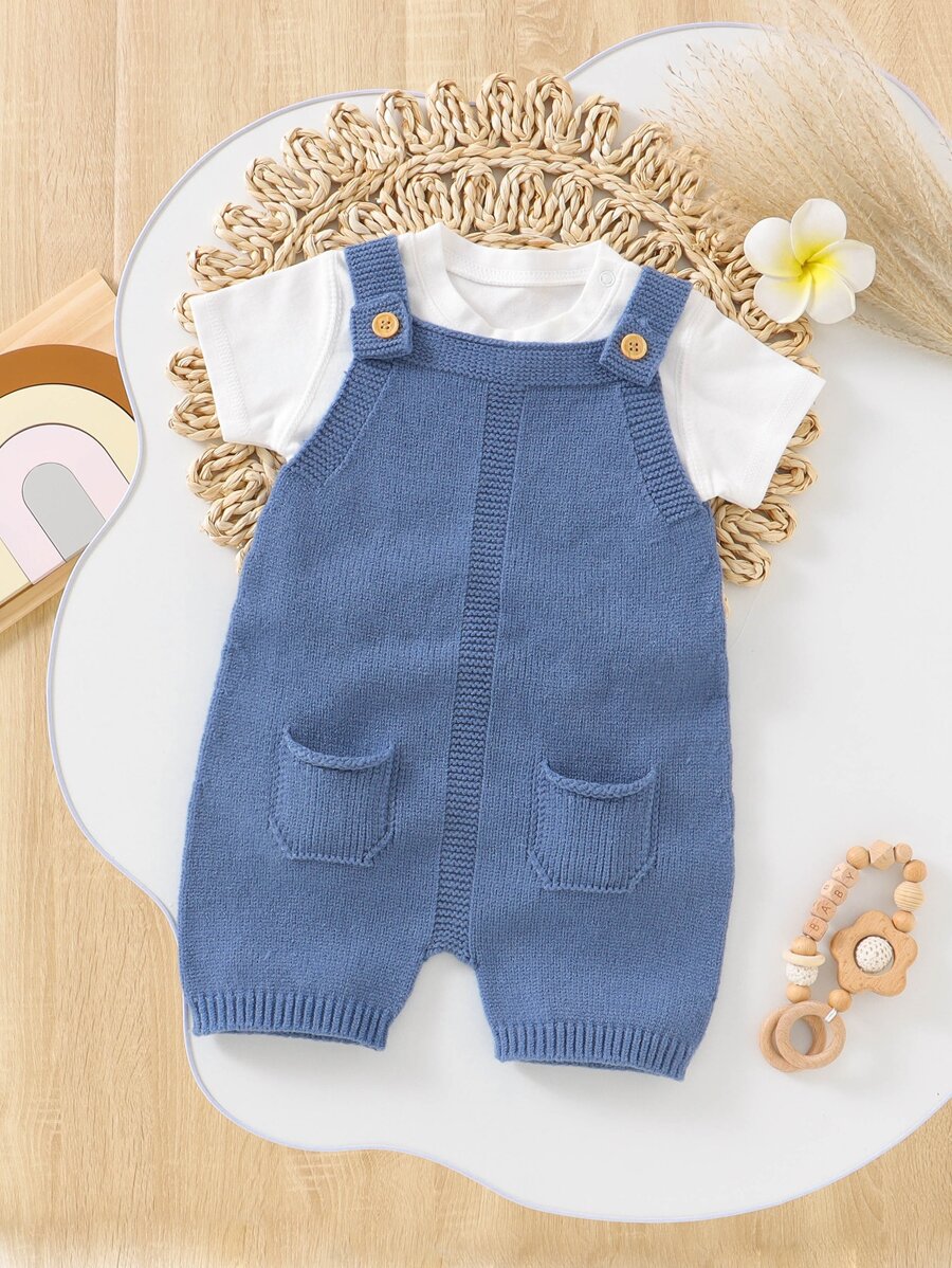 Baby 1pc Pocket Patched Overall Romper - Blue - View 1