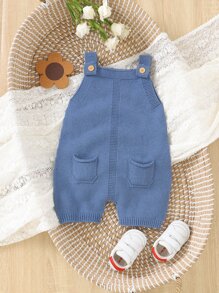 Baby 1pc Pocket Patched Overall Romper - Blue - View 3