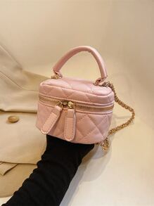Mini Quilted Chain Bucket Bag - Pink - View 1
