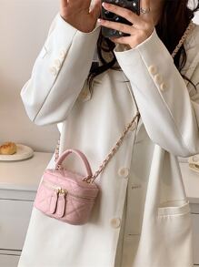 Mini Quilted Chain Bucket Bag - Pink - View 3