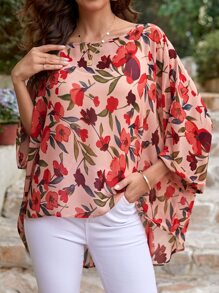 EMERY ROSE Blusa con estampado floral de manga murciélago - Multicolor - Ver 3