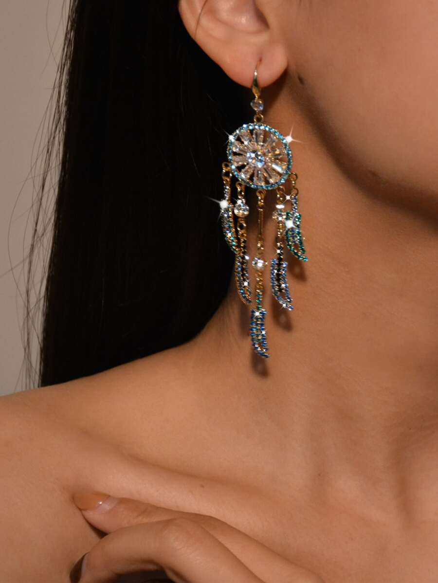 1 PC Đá Trang Trí Dream Catcher Bông Tai Giọt Đồng Trang Sức - Màu xanh lam - Xem 1