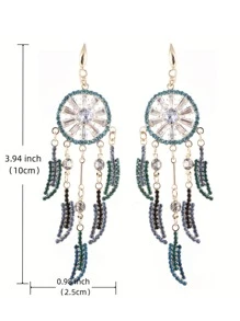 1 PC Đá Trang Trí Dream Catcher Bông Tai Giọt Đồng Trang Sức - Màu xanh lam - Xem 3