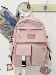 Large Capacity Canvas Black Backpack Light Simple Travel Bag Canvas Backpack Student School Bag Canvas Student Zipper Backpack School Bag For Graduate, Teen Girls, Freshman, Sophomore, Junior & Senior In College, University & High School, Perfect For Outdoors ,Travel & Back To School - Pink - View 1