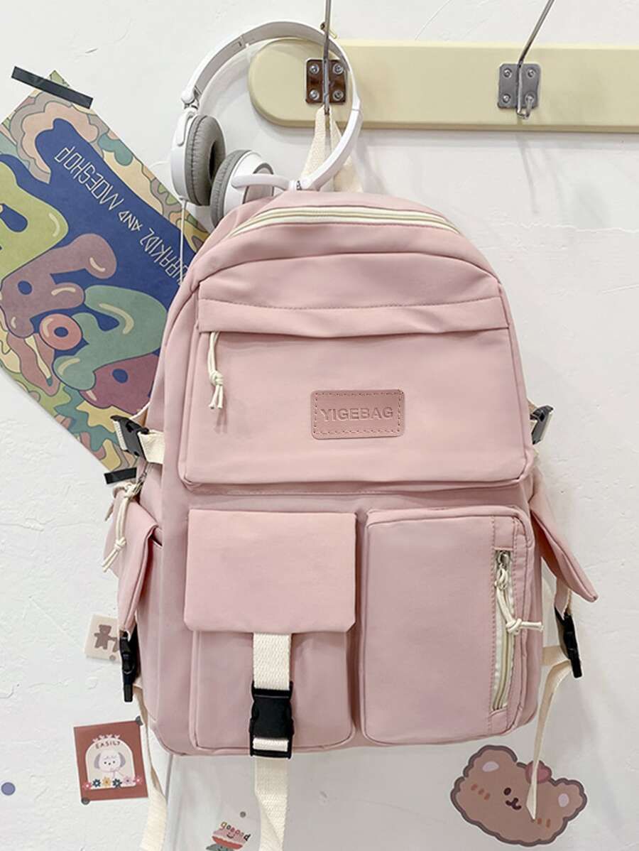 Large Capacity Canvas Black Backpack Light Simple Travel Bag Canvas Backpack Student School Bag Canvas Student Zipper Backpack School Bag For Graduate, Teen Girls, Freshman, Sophomore, Junior & Senior In College, University & High School, Perfect For Outdoors ,Travel & Back To School - Pink - View 1