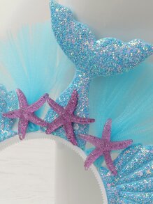 1pc Fish Tail Decor Party Props-Headband, Cartoon Plastic Shell & Starfish Decor Hair Hoop For Party - Blue - View 2