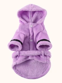 1入組長毛絨寵物浴袍 - 紫色 - 查看 2