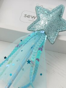 1pc Star Design Wand Stick, Glitter Polyester Stick For Party - Blue - View 2