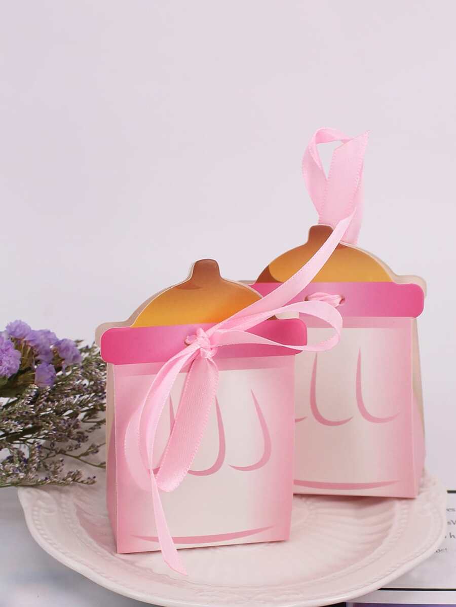 10pcs Paper Gift Box, Modern Baby Bottle Shaped Gift Packaging Box For Party - Pink - View 1