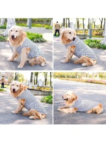 1pc Striped Print Pet Tank - Black and White - View 4