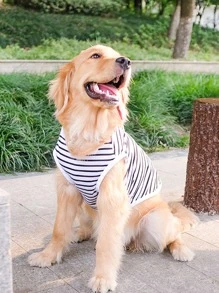 1pc Striped Print Pet Tank - Black and White - View 5