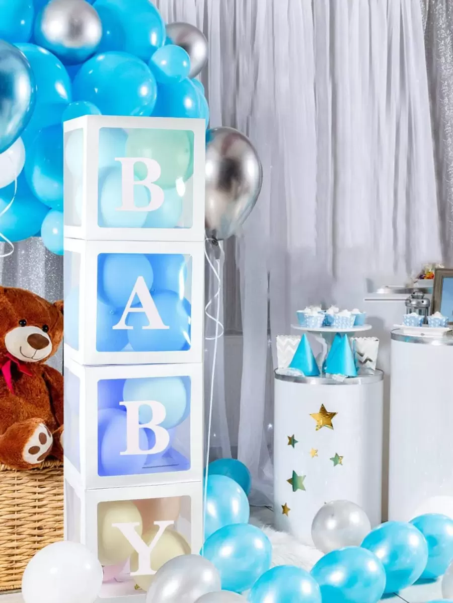 4 cái/bộ Hộp Bóng Giấy & 4 cái/bộ Thư, Hộp Quà Trang Trí Tiệc Rõ Ràng Cho Bữa Tiệc - trắng - Xem 1