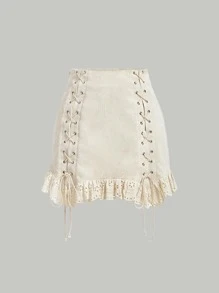 SHEIN MOD Falda con volantes con bajo de gasa y cordones delanteros - Albaricoque - Ver 1