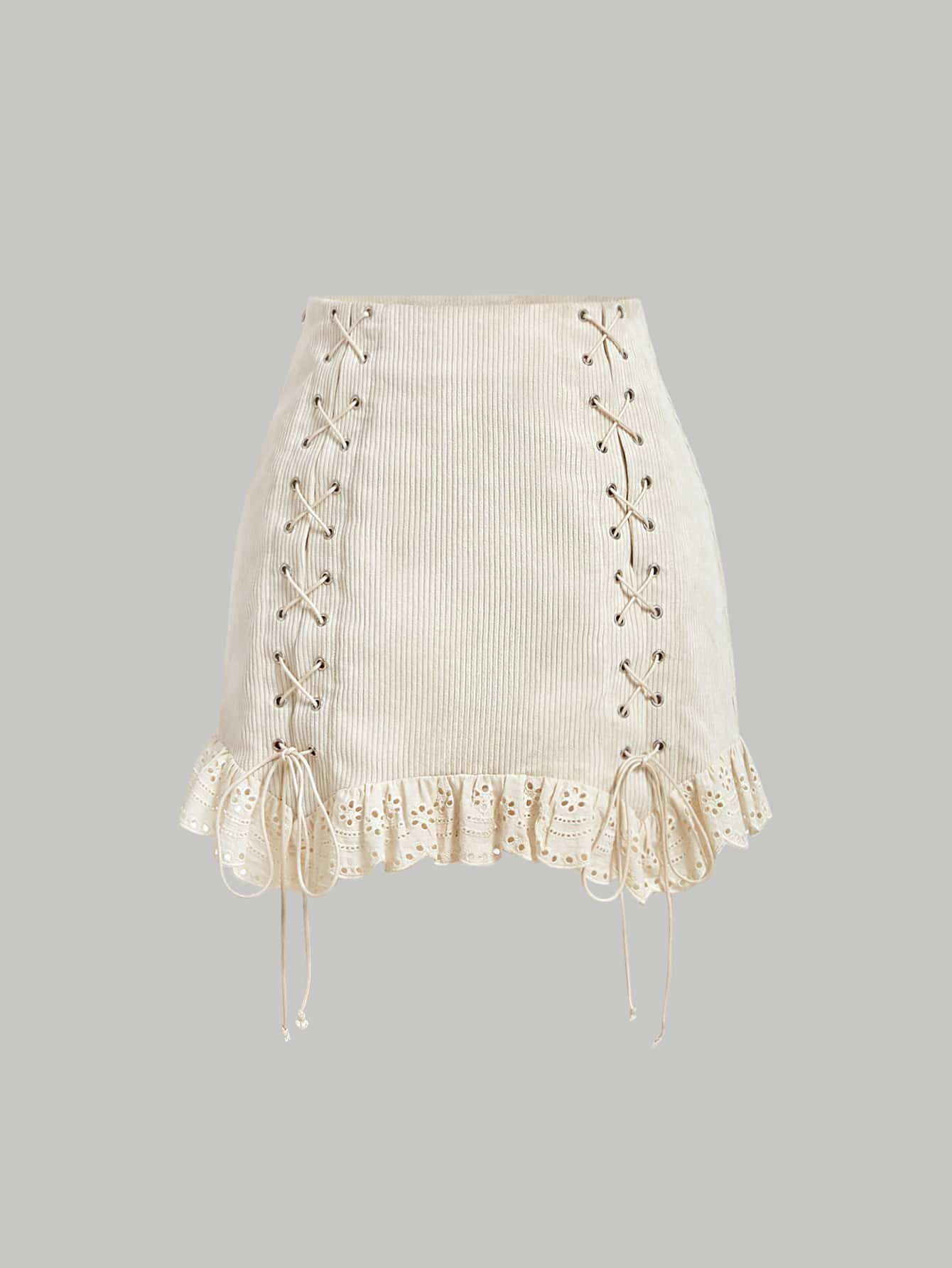 SHEIN MOD Falda con volantes con bajo de gasa y cordones delanteros - Albaricoque - Ver 1