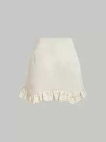 SHEIN MOD Falda con volantes con bajo de gasa y cordones delanteros - Albaricoque - Ver 2